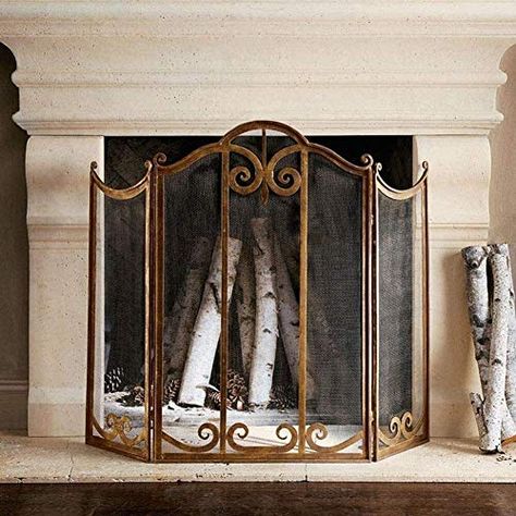 WJMLS 3 Panel Spark Guard, Heavy-Duty Fireguard for Open Fire/Gas Fires/Log Wood Burner, Fireplace Screen with Wrought-Iron Scrollwork, https://countrycurtains.net/wjmls-3-panel-spark-guard-heavy-duty-fireguard-for-open-fire-gas-fires-log-wood-burner-fireplace-screen-with-wrought-iron-scrollwork/, , Price: (as of - Details) Durable Construction: Made of wrought iron with a powder-coated... Gas Fire Logs, Fireplace Guard, Fireplace Gate, Wrought Iron Scrollwork, Iron Fireplace Screen, Wood Burner Fireplace, Fireplace Safety, Fireplace Glass Doors, Classic Fireplace