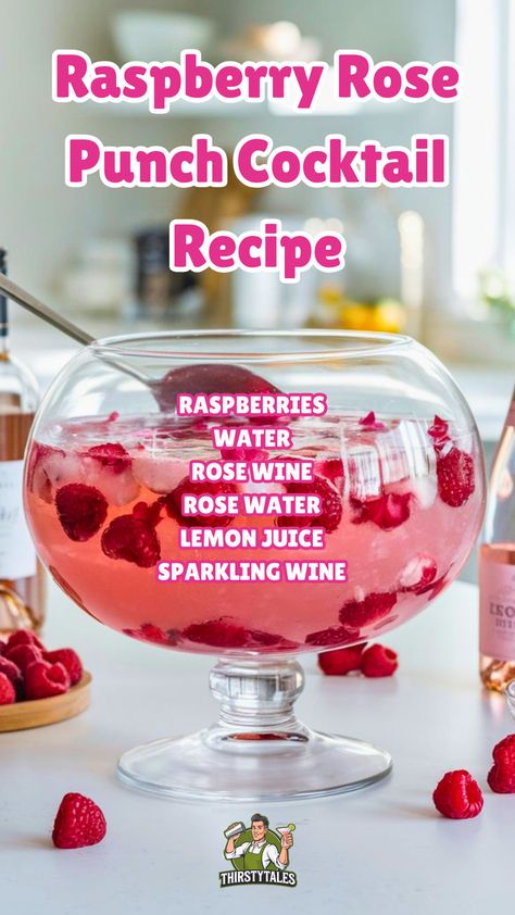 """Discover the delightful Raspberry Rose Punch cocktail recipe, perfect for 
summer gatherings! This refreshing cocktail combines the sweetness of 
raspberries with the floral notes of rose, making it an ideal choice for 
elegant party drinks. Elevate your entertaining with this fruity drink 
recipe that’s sure to impress your guests. Explore the world of 
rose-infused beverages and enjoy a taste of summer with this vibrant and 
refreshing cocktail! Perfect for any occasion, this Raspberry Rose Punch is 
a must-try for all cocktail lovers.""" Rose Punch, Fruity Drink Recipes, Easter Cocktail, Rose Making, Summer Mocktails, Easter Cocktails, Best Summer Cocktails, Punch Cocktails, Notes Making