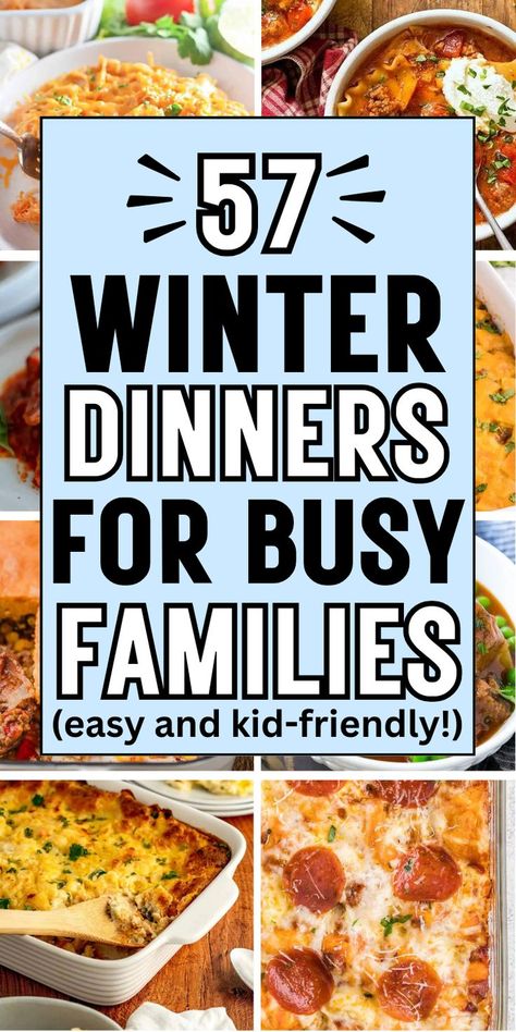 busy weeknight meals families Easy Dinner Cold Weather, Easy Fast Comfort Food Dinners, Cold Winter Dinner Ideas, Snow Day Food Dinners, Super Easy Weeknight Meals, Dinner When Its Cold Outside, Cold Weather Dinners Easy, Quick Easy Winter Dinner Ideas, Quick Easy Cold Weather Meals