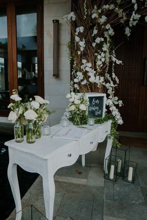 Table For Wedding Ceremony, Side Table Wedding Decor, Wedding Certificate Signing Table, Wedding Entry Table Ideas Receptions, Guest Book Table Flower Arrangement, Engagement Party Entrance Table, Wedding Registration Table Decoration, Entry Table Wedding Entrance, Wedding Check In Table