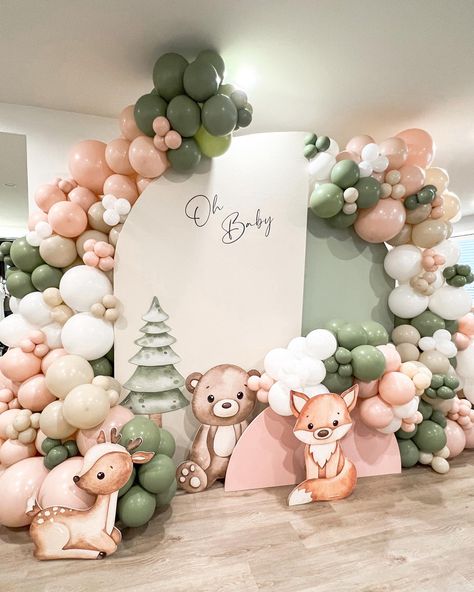 Woodland Wonderland, Baby Shower 2024 Ideas, Woodland Backdrop, Balloon Garland Woodland, Woodland Baby Shower Backdrop, Baby Girl Woodland Shower Ideas, Woodland Girl Baby Shower Theme, Woodland Balloon Arch, Woodland Baby Shower Girl