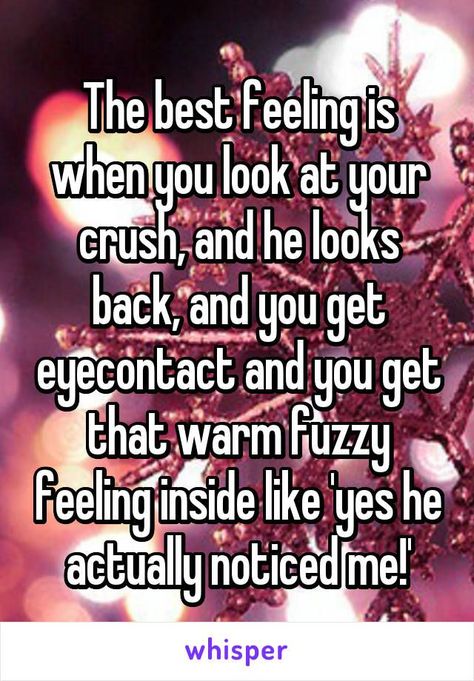 The best feeling is when you look at your crush, and he looks back, and you get eyecontact and you get that warm fuzzy feeling inside like 'yes he actually noticed me!' #teenagerpostshilarious Eyecontact Love Quotes, Get Your Crush To Like You, When He Looks At You, Crush Facts About Him, When He Likes You Back, Crush Likes You Back, Eyecontact Love, Cute Quotes For Your Crush, Crush Feelings