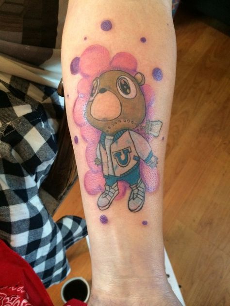 Kanye West Dropout Bear Kanye Tattoo, Star Sleeve Tattoo, Kanye West Graduation Bear, Teddy Bear Drawing, Tattoo For Boyfriend, Henna Inspired Tattoos, Rose Tattoos For Women, Naruto Tattoo, Forearm Sleeve Tattoos