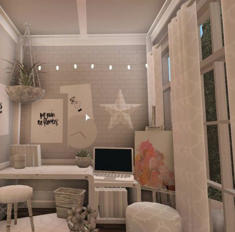 Bloxburg Home Office, Bloxburg Lounge Room Ideas, Bloxburg Hangout Room Ideas, Desk Idea Bloxburg, Bloxburg Study Room, Blocksburg Room Ideas Aesthetic, Bloxburg Study Room Ideas, Bloxburg Office Ideas Aesthetic, Office Ideas Bloxburg