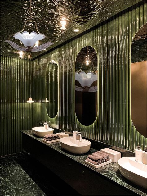 Restaurant Interior Design Bathrooms, Restaurant Bathroom Interior Design, Luxury Bathroom Restaurant, Beautiful Restaurant Bathrooms, Art Deco Restroom, Public Toilet Interior, Public Bathroom Ideas, Art Deco Interior Design Modern, Interior Design Vision Board