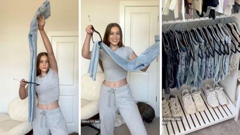 How to hang your jeans in a super aesthetically pleasing way: 'So easy and it looks so good' Neutral Bedding Sets, Boot Hanger, Best Hangers, Organizing Stuff, Closet Rack, Clothes Hacks, House Hacks, Fry Recipes, Velvet Hangers