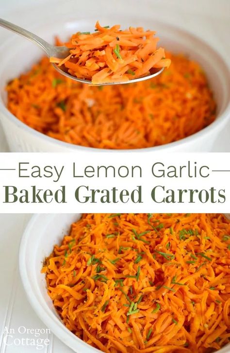 I promise you that everyone in your family, from the smallest kids to adults will LOVE these amazing baked grated carrots flavored with lemon and garlic. SO good, really! #carrots #sides Easy Baked Potato, Garlic Baked, Keto Dinner Recipes, Carrots Recipe, Delicious Low Carb Recipes, Baked Carrots, Slow Cooked Chicken, Desserts Vegan, Cooked Carrots