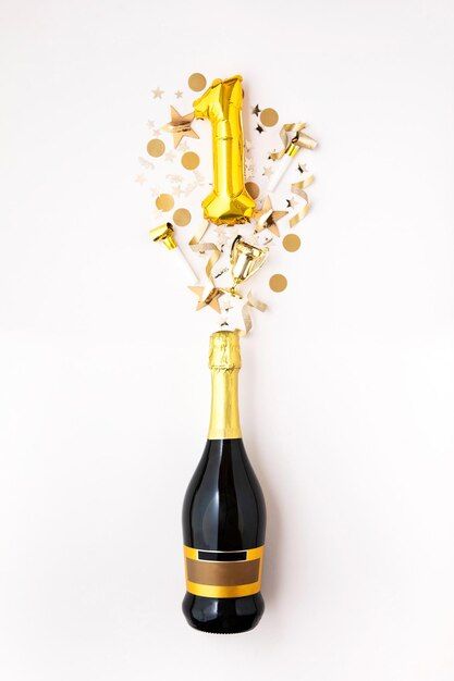 Happy st anniversary party champagne bot... | Premium Photo #Freepik #photo #birthday-ribbon #anniversary-celebration #surprise-party #one-year Happy Work Anniversary, Anniversary Images, Birthday Ribbon, Gold Number Balloons, Party Champagne, Gold Glitter Background, Confetti Background, Sparkle Party, Reindeer Face