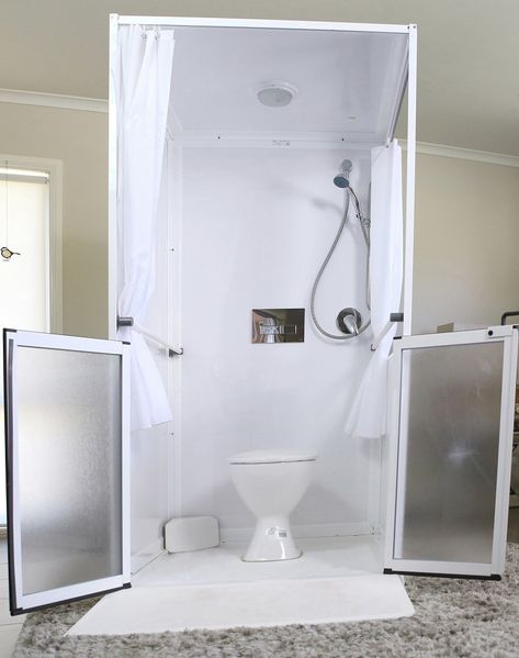 Portable Toilet / Shower Units Portable Bathroom Ideas, Portable Shower Indoor, Portable Shower Stall, Toilet Shower Combo, Soft Diet, Mom Meals, Shower And Toilet, Toilet Unit, Accessible Bathroom Design