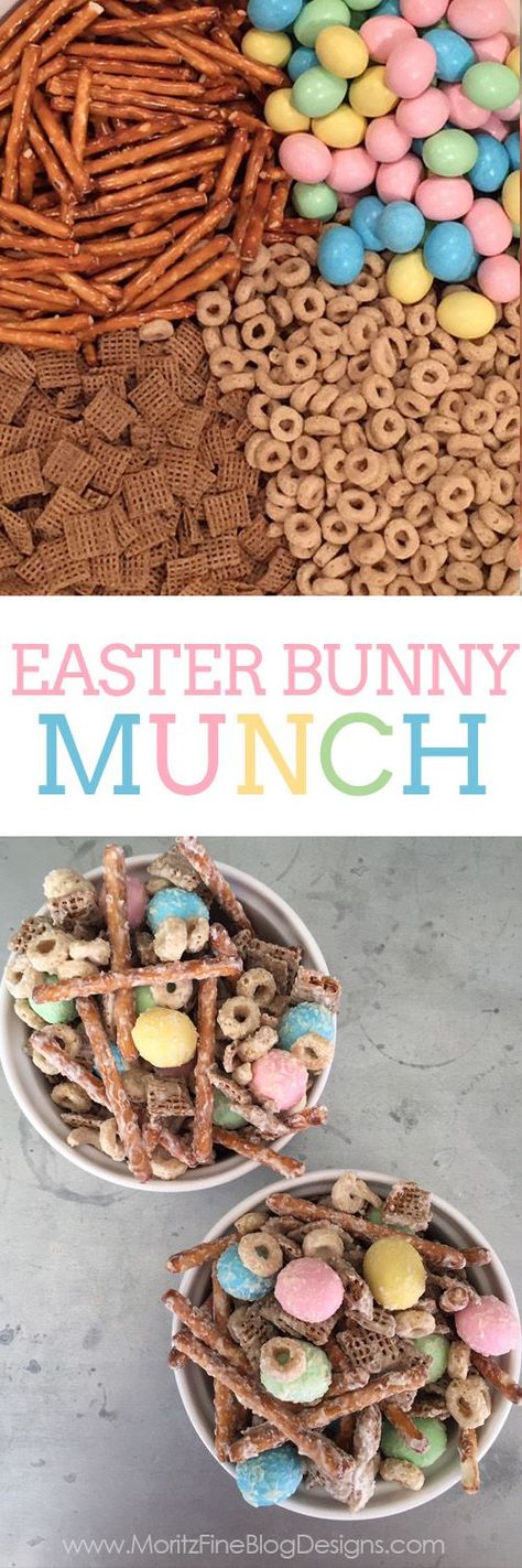 In less than 5 minutes you can whip up this Easter Snack Mix, aka Bunny Munch!! A great treat for all guests, young and old, at your party. Easy Easter Snacks, Easter Snack Mix, Easter Snack, Easter Foods, Cheerios Cereal, Chocolate Chex, Easter Color, Easter Snacks, Easter Food