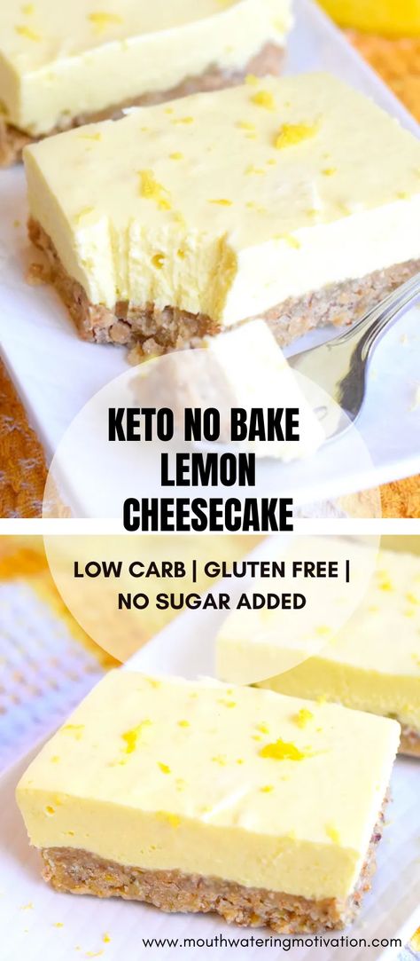 Keto No Bake Lemon Cheesecake | Mouthwatering Motivation Keto No Bake Lemon Cheesecake, Keto No Bake, No Bake Lemon, Lemon Cheesecake Recipes, Desayuno Keto, No Bake Lemon Cheesecake, Low Carb Low Fat Recipes, Low Carb Cheesecake, Low Carb Low Sugar