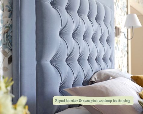 Piped border & sumptuous deep buttoning Headboards Uk, Deep Buttoned Headboard, Velvet Scalloped Headboard, Direct Uk Full Suze Bed Frames And Headbords, Shell Headboard Blue Target, Upholstered Bedhead, Double Headboard, Sleeping Quarters, Grey Houses