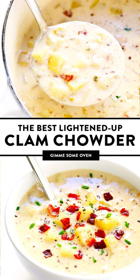 Healthy New England Clam Chowder, Clam Chowder Recipe New England Healthy, Clam Chowder With Evaporated Milk, Clam Chowder Recipe New England Easy, Honey Beer Bread, Clam Chowder Soup, Clam Chowder Recipe, New England Clam Chowder, Seafood Menu