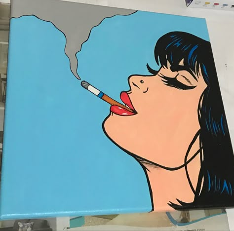 Comic Style Painting, Comic Canvas Painting, Funky Paintings Canvas Easy, Big Canvas Painting Ideas Trippy, Canvas Painting Ideas For Stoners, Easy Canvas Art For Stoners, Woman’s Body Canvas Painting, Trippy Woman Painting, Anime Painting