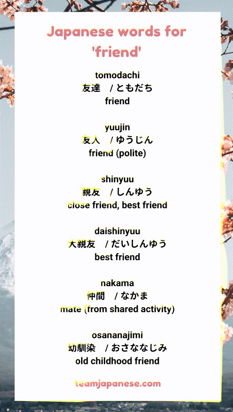 Friends In Japanese, Friend In Japanese, Japanese Words And Meanings, Japanese Terms, Learn Japanese Beginner, Japanese Conversation, Japanese Sentences, Learn Basic Japanese, Learn Japan