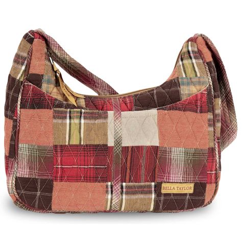 PRICES MAY VARY. Country American Patchwork: Wyatt is our timeless palette of crimson, khaki, and espresso brown quilted cotton fabrics in solids and rustic plaids in a traditional American patchwork layout. Sized Just Right: Not too big and not too small, the Blakely quilted purse measures 11" wide, 9.5” high at the sides (7" in the middle), and 4" deep. It’s the perfect size hobo-style pocketbook to carry everything you need, and the secure top zipper closure keeps your belongings safe inside. Funky Purses, Fabric Purses, Quilted Purses, Americana Fashion, Trendy Handbags, Espresso Brown, Hobo Shoulder Bag, Lightweight Quilt, Hobo Style