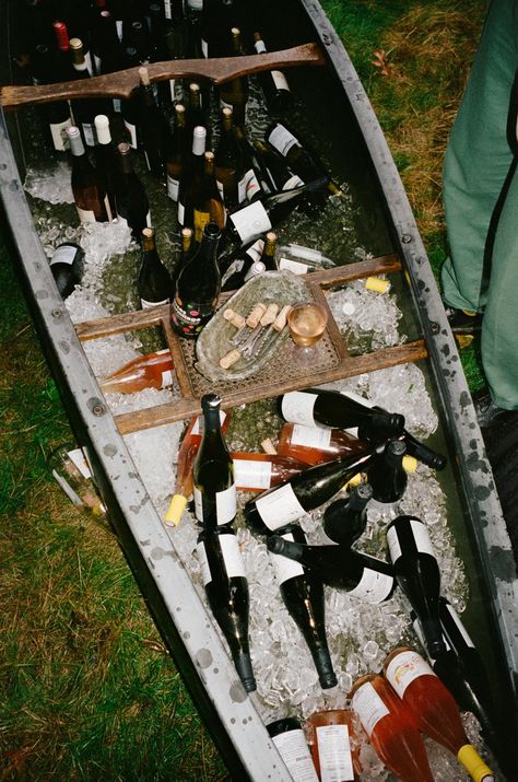 A Thunderstorm Was the Perfect Excuse for Two Cocktail Hours at This Chef Couple’s Wedding Upstate | Vogue Chef Couple, Canoe Wedding, String Lanterns, Upstate Wedding, Wedding By The Sea, Low Country Boil, Carnival Of The Animals, Beer Wedding, Aglio E Olio