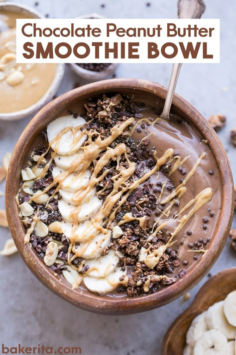 Peanut Butter Banana Smoothie Bowl, Chocolate Peanut Butter Smoothie Bowl, Chocolate Peanut Butter Banana Smoothie, Peanut Butter Smoothie Bowl, Smoothie Bowls Recipe Easy, Blueberry Mango, Easy Vegan Breakfast, Bowl Recipes Easy, Chocolate Banana Smoothie