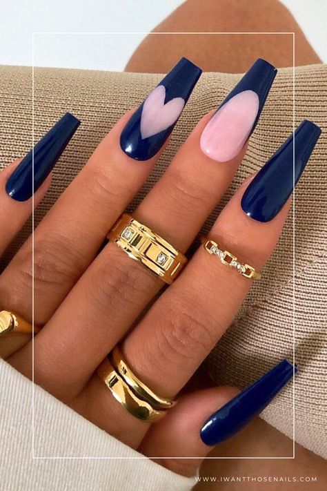 blue valentines day nails designs Navy Blue Formal Nails, Dark Blue Nails Coffin, 18th Nails, Navy Nails Design, Navy Blue Nail Designs, Black And Blue Nails, Nail Parlour, Blue Coffin Nails, Fall Acrylic