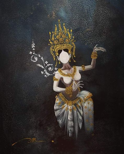 Apsara Tattoo Design, Cambodian Painting, Apsara Tattoo Khmer, Apsara Painting, Apsara Drawing, Khmer Drawing, Apsara Khmer, Ogoh Ogoh, Hamsa Tattoo Design