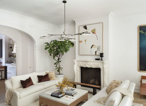 beautify your home White Marble Fireplace, Fireplace Mantel Surround, Marble Fireplace Mantel, Mantel Surround, Marble Fireplace, Townhouse Designs, Brooklyn Heights, White Oak Floors, Bright Art