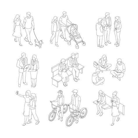 Isometric People Illustration, Axometric Drawing, People Png Architecture, Axonometric People, Architecture Entourage, Axonometric Diagram, Isometric People, Advent Art, People Architecture