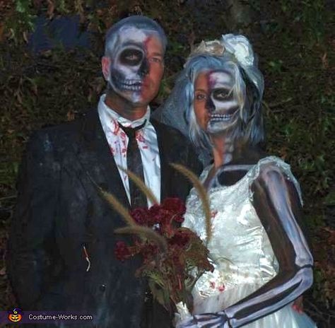 Dead Bride and Groom Costume Bride And Groom Halloween Costumes Ideas, Dead Bride And Groom Costume, Dead Bride And Groom Halloween, Bride And Groom Costume, Bride And Groom Halloween, Clever Couples Halloween Costumes, Groom Costume, Best Costume Ever, Couples Costumes Creative