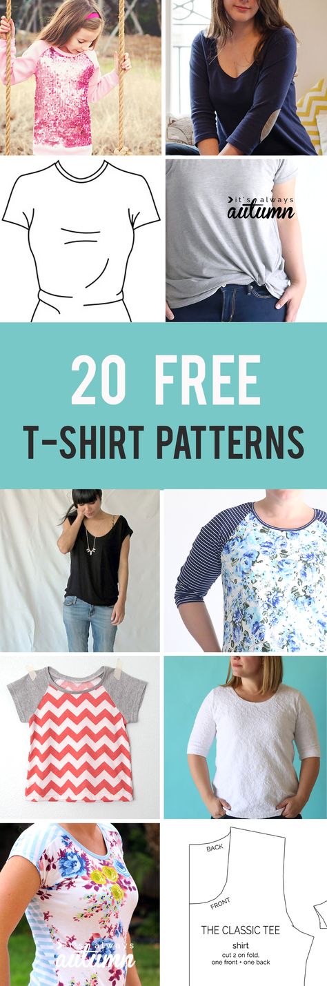 20 free t-shirt patterns you can print and sew at home! Free sewing patterns for women's t-shirts, kids t-shirts, mens t-shirts. Shirt Sewing Patterns, Shirt Patterns For Women, Sewing Patterns For Women, Shirt Patterns, Sewing Patterns Free Women, T Shirt Sewing Pattern, Trendy Sewing Patterns, Shirt Sewing, Sewing Tops