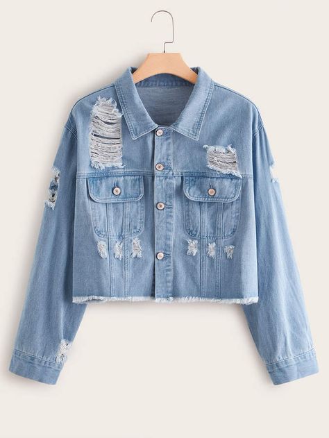 Blouse Outfit Casual, Crop Denim Jacket, Outfit Elegantes, Stylish Hoodies, Plus Size Denim, Trendy Dress Outfits, Trendy Fashion Tops, Cropped Denim Jacket, Fashion Design Clothes