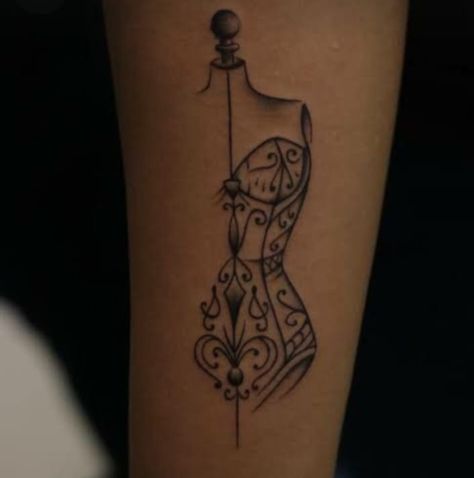 Dress Form Tattoo Ideas, Tattoo Ideas For Fashion Designer, Dress Tattoo Ideas, Fashion Related Tattoos, Fashion Designer Tattoo Ideas, Tattoos For Fashion Designers, Small Sewing Tattoos, Tattoo For Fashion Designer, Tattoo Sewing Machine