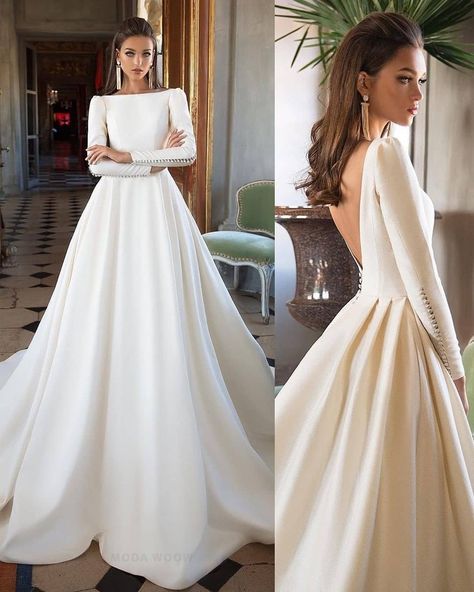 Weddings & Brides on Instagram: “Weddings.Brides ❤ 《 1 - 6 》??? . . . . . . . . #wedding #weddingdress #bridal #bride #bridetobe #fashion #style #fashionable #newyork…” Long Sleeve Satin Wedding Dress, Conservative Wedding Dress, Gown Cinderella, Ethereal Wedding Dress, Short Boho, Dress With Sleeves, Hawaiian Beach, Satin Wedding Dress, Bride Gowns