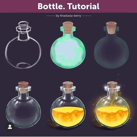 Bottle Drawing, Concept Art Tutorial, Magic Bottles, Digital Art Beginner, Arte Inspo, Digital Painting Tutorials, Potion Bottle, Digital Art Tutorial, Painting Tips