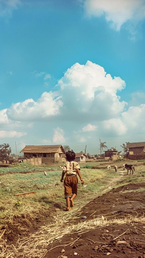 Hanuman Images, Rural India, Walking Barefoot, Rural Scenes, Tree Line, Brown Shorts, Rural Landscape, White Clouds, Rural Area