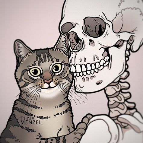 6,402 Me gusta, 60 comentarios - Tiina Menzel (@therese_nothing) en Instagram: "💘 #meow #tabbycat" Cat With Skeleton, Tiina Menzel, Skeleton Aesthetic, Cat Skeleton, Arte Van Gogh, Skeleton Art, Skull Wallpaper, Edgy Wallpaper, Dark Wallpaper Iphone