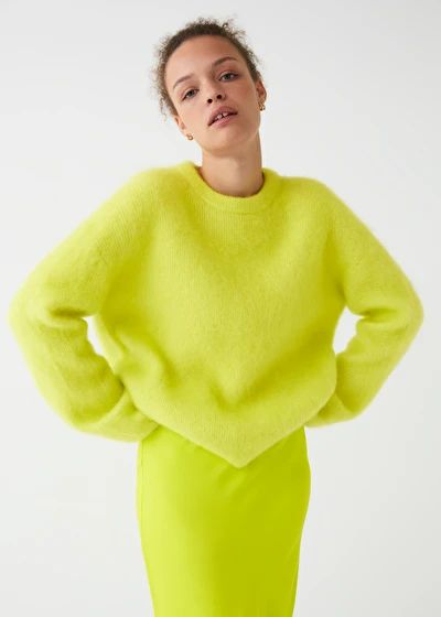 Fuzzy Knit Jumper - Yellow - Sweaters - & Other Stories US Other Stories Sweater, Leather Sock Boots, Neon Sweater, Yellow Jumper, Striped Quilt, Mohair Knit, Trouser Outfits, Bright Winter, Fuzzy Sweater