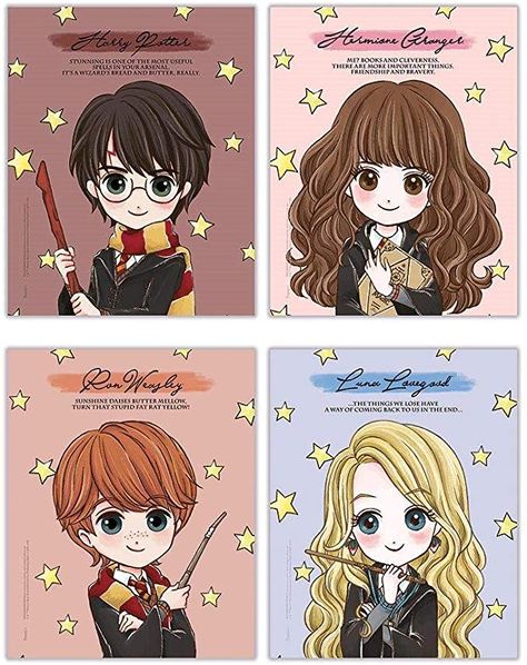 Harry Potter – Hermione Granger – Ron Weasley - Luna Lovegood – Quotes - Set of Four 8" x 10" TrendyPrint Wall Art – Great for Gifting or Collecting : Home & Kitchen Harry Potter Cat, Harry Potter Cartoon, Harry Potter Printables, Eagle Feather, Magical Quotes, Harry Potter Illustrations, Cute Harry Potter, Harry Potter Hermione Granger, Harry Potter Ron