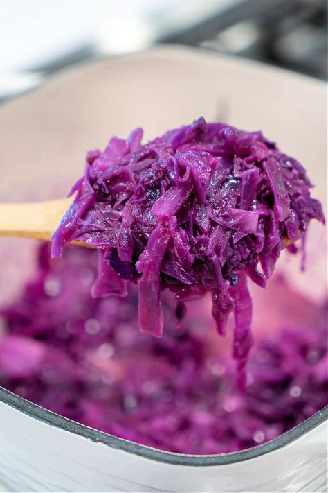 Sauteed red cabbage on stove is so easy to do in a Dutch Oven! Buttered and a wonderful vegetable side dish, it goes with anything for dinner. Fried Purple Cabbage Recipe, Purple Cabbage Recipe Cooked, Purple Cabbage Recipe, Purple Cabbage Recipes, Sauteed Red Cabbage, Easy Cabbage Recipes, Cabbage Recipes Healthy, Buttered Cabbage, Red Cabbage Recipes