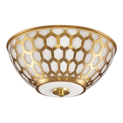 Brianna Gold And White Honeycomb Flush Mount Ceiling Light - World Market Glamorous Interiors, Glass Lamp Shade, Brass Gold, Pendant Chandelier, Minimalist Living, World Market, Ceiling Lighting, Flush Mount Ceiling, Flush Mount Ceiling Lights