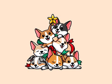 Christmas Corgi by Alfrey Davilla | vaneltia on Dribbble Corgi Christmas Drawing, Christmas Animals Cartoon, Dog Christmas Drawing, Miles Drawing, Alfrey Davilla, Corgi Wallpaper, Corgi Drawing, Corgi Art, Corgi Christmas