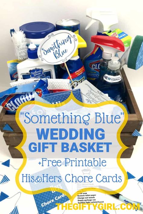 Creative Bridal Shower Gift Basket Ideas: Something Borrowed, Something Blue! ~ The Gifty Girl Wedding Shower Gifts Basket, Bridal Shower Gift Basket, Bridal Shower Baskets, Creative Bridal Shower Gifts, Diy Bridal Shower Gifts, Basket Gifts, Frugal Wedding, Bridal Shower Gifts For Bride, Brides Basket