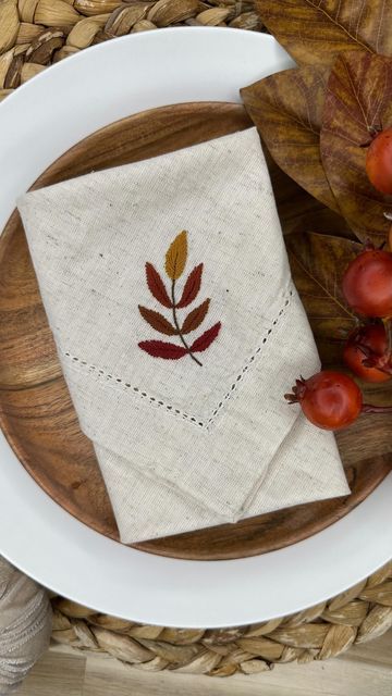 Whipped Back Stitch, Leaf Stitch, Fall Napkins, Thanksgiving Napkins, Stitch Guide, 10k Views, Back Stitch, Linen Napkins, Embroidery Stitches