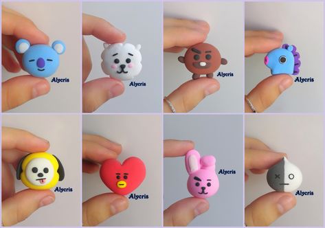 Kpop Clay Ideas, Bt21 Polymer Clay, Kpop Clay Art, Bt21 Clay Art, Diy Clay Keychain Ideas, Bt21 Diy Crafts, Bts Clay Art, Bt21 Handmade, Clay Keychain Diy