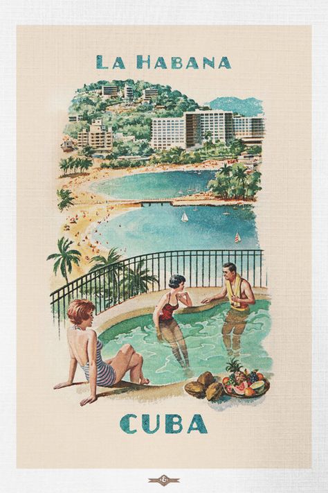 Vintage La Habana Cuba Travel Poster Cuba Resorts, Vintage Cuba, Cuban Culture, Latin America Travel, Cuba Travel, Retro Travel Poster, Photo Vintage, Riviera Maya, Vintage Travel Posters