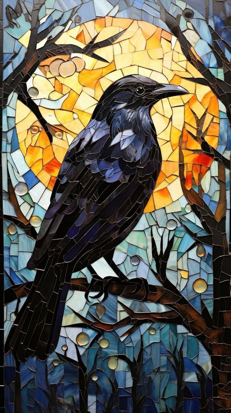 Mosaic art glass representation. | premium image by rawpixel.com / Nantawat laohabutr Raven Mosaic, Crow Mosaic, Halloween Mosaic, Mosaic Birds, Glass Making, Mosaic Designs, Cute Little Things, Stained Glass Art, Wildlife Art