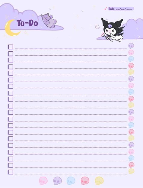 Kuromi To-do List <3 - Galeria da Notability Kawaii List Template, Hello Kitty To Do List Template, Cute Good Notes Templates, Sanrio Planner Printables, Study Tracker Free Printable, Hello Kitty To Do List, Kuromi Notes, Kuromi Planner, Kuromi Note