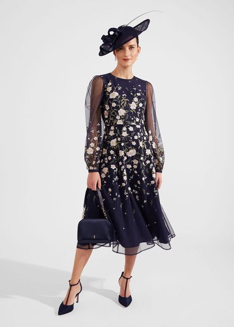 Lois Embroidered Midi Dress | Mother Of The Bride Outfits, Pleated Chiffon Skirt, Bride Outfits, Embellished Maxi Dress, Mother Of The Bride Outfit, Elegant Embroidery, Embroidered Midi Dress, Groom Outfit, Satin Midi Dress