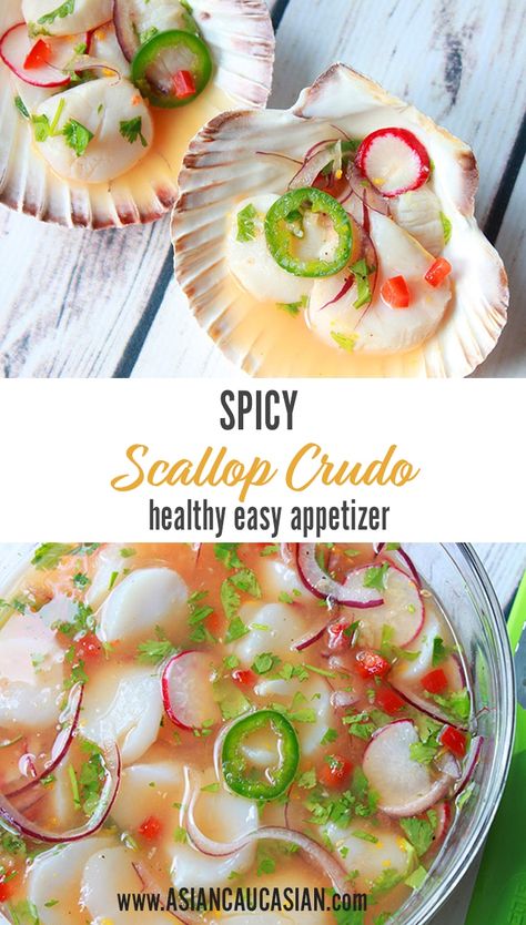 This Spicy Scallop Ceviche recipe is almost too simple to make. Easy and impressive, the scallops cook themselves in citrus juices! #ceviche #scallops #crudo Scallop Ceviche Recipe, Scallop Ceviche, Ceviche Recipe, Fair Food, Scallop Recipes, Seafood Appetizers, Cold Appetizers, Healthy Easy, Seafood Dishes