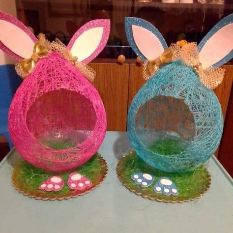 String Easter Basket, Easter Crafts Dollar Store, Creative Easter Baskets, Easter Crafts For Adults, Easter Basket Ideas, Easter Craft Decorations, Crafts Easter, Easter Bunny Crafts, Spring Easter Crafts