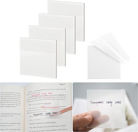 Amazon.com : Transparent Sticky Notes - 3x3 inch Clear Sticky Notes Waterproof Self-Adhesive Translucent Sticky Note Pads for Books Annotation, See Through Sticky Notes for School & Office (200 Sheets) : Office Products Books Annotation, Clear Sticky Notes, Oil Based Markers, Book Tabs, Transparent Sticky Notes, Cute Stationary School Supplies, School Pack, Stick Notes, College Essentials