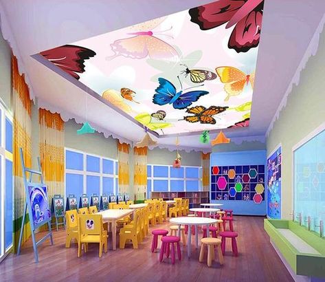 Color Butterflies Patterns Kids Play Centre, Ideas Decoracion Salon, Counselling Room, Kindergarten Decorations, Daycare Decor, Classroom Kindergarten, Daycare Design, Kindergarten Classroom Decor, Aj Wallpaper